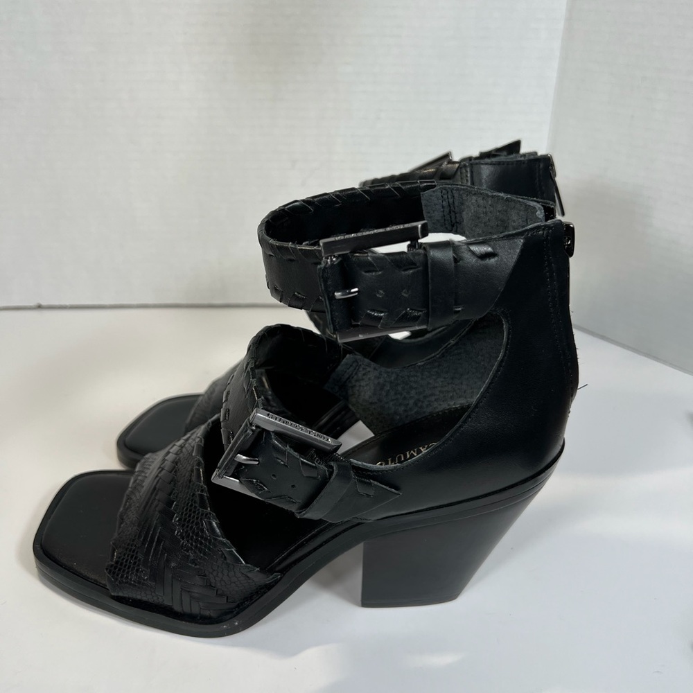 Vince Camuto Suraylin Black Leather Buckle Block Heel Sandals 8.5 Gladiator - Picture 5 of 14